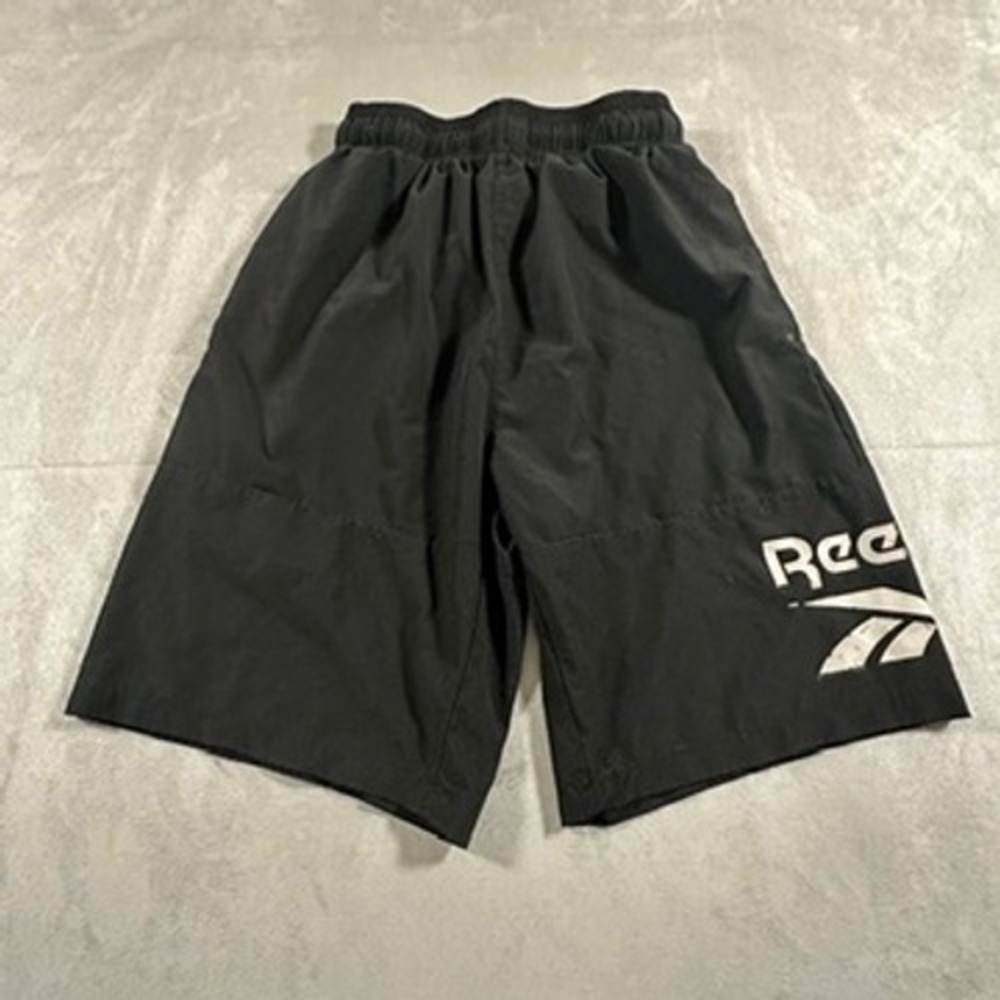 Reebok Athletic Shorts Mens Graphic Logo Stretch Gym Small Black